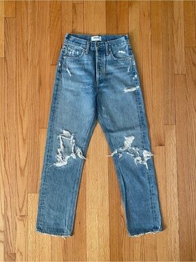 AGOLDE 90's mid rise loose fit distressed ripped jeans in fall out AO69C-811